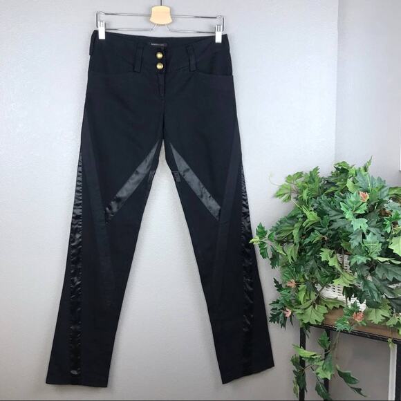 BCBGMaxAzria Y2K Criss Cross Satin Black Denim Jeans Size 4 Whimsigoth Goth Vamp - Picture 1 of 7